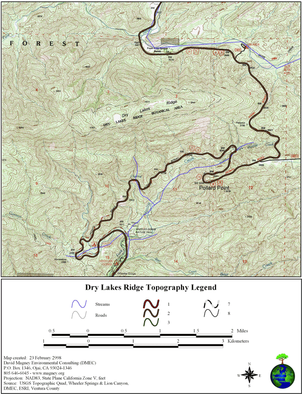Topographic map of Dry Lakes Ridge
