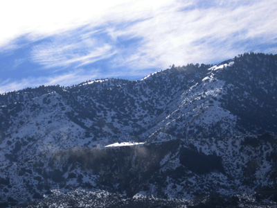 Snow-capped Frazier Mountain as seen from Tejon Pass