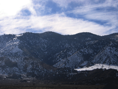 Snow-capped Frazier Mountain as seen from Tejon Pass