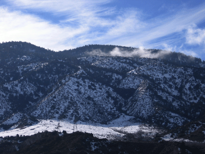 Snow-capped Frazier Mountain as seen from Tejon Pass